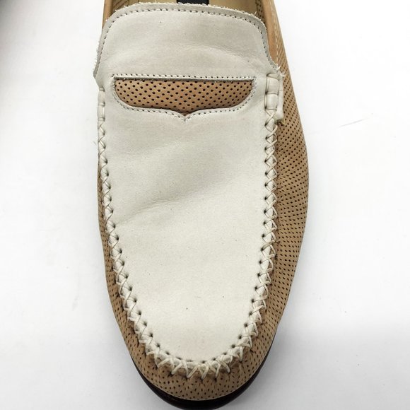 Zelli Italian Premium Men\'s Dress Leather Slip On Tan White Shoes-Size 11.5